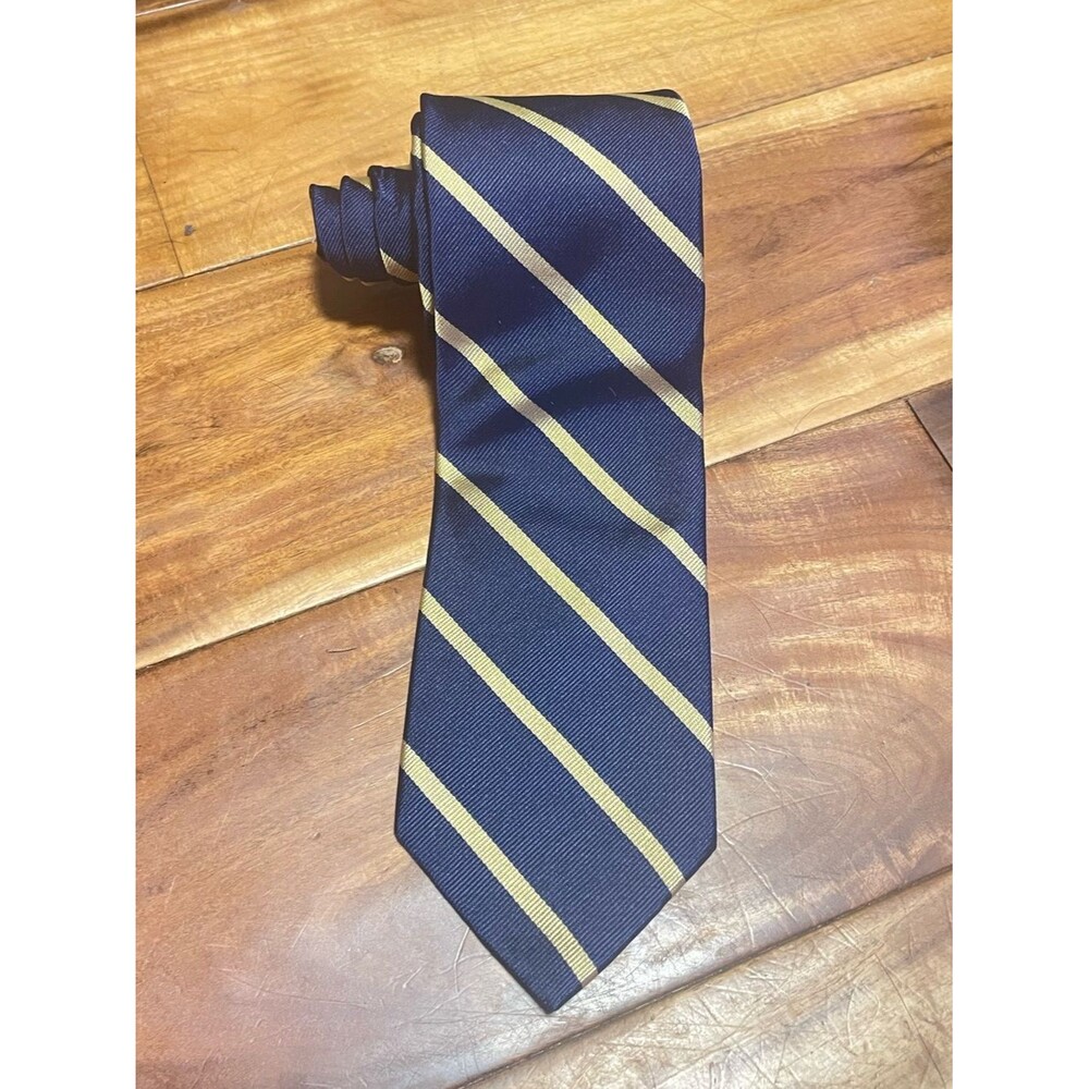 Brooks Brothers Navy Neck Tie Gold Stripes 100% Silk USA Makers Repp